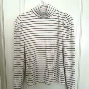 J. Crew Factory White and Gold Ribbed Long Sleeve Blouse